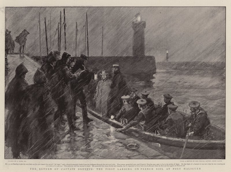 Dreyfus kapitány visszatérése, az első partraszállás francia földre Port Haliguenben alkotó: Joseph Nash