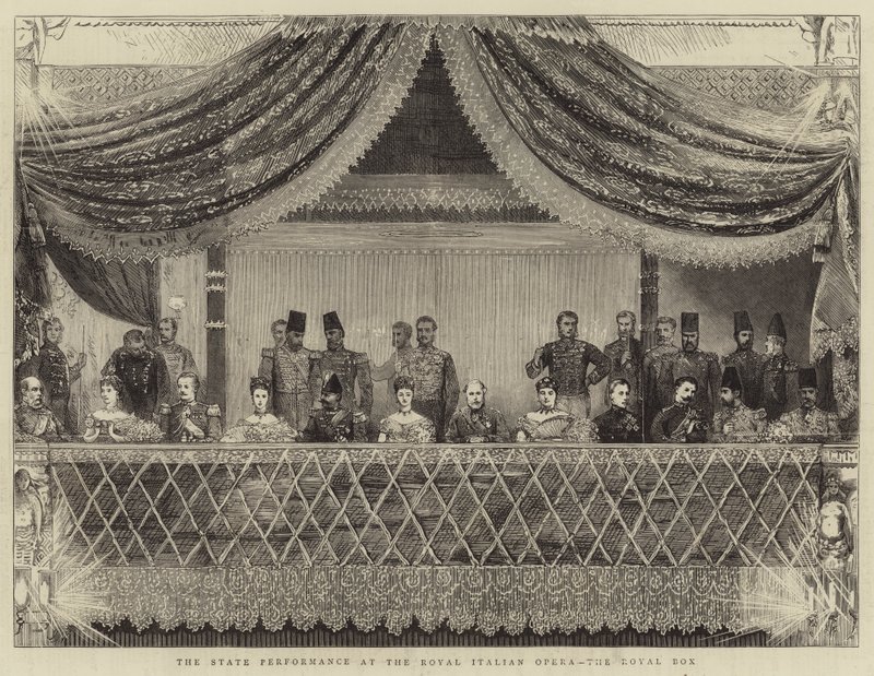 Állami előadás az Olasz Királyi Operában, a Royal Box (metszet) alkotó: Joseph Nash