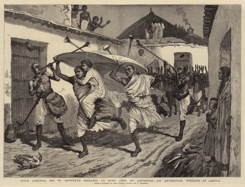 Sir W Hewett admirális János abesszíniai királynál tartott nagykövetségével, abesszin esküvővel Adowában alkotó: Joseph Nash