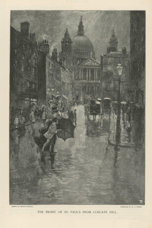 A Szent Pál-székesegyház eleje a Ludgate Hill felől alkotó: Joseph Pennell