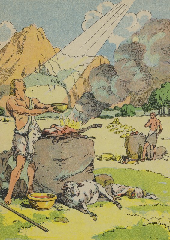 Ábel áldozatot mutat be Istennek (színes lithó) alkotó: Joseph Porphyre Pinchon