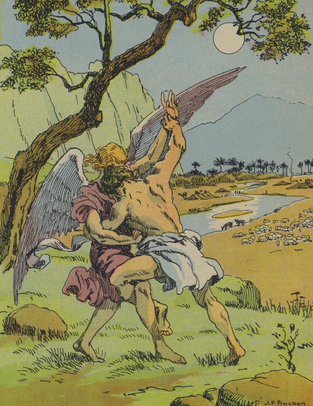 Jákob harcol az angyallal (színes litográfia) alkotó: Joseph Porphyre Pinchon