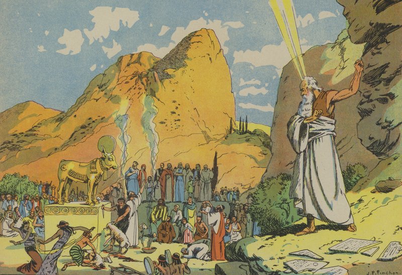Mózes és az aranyborjú (színes litográfia) alkotó: Joseph Porphyre Pinchon