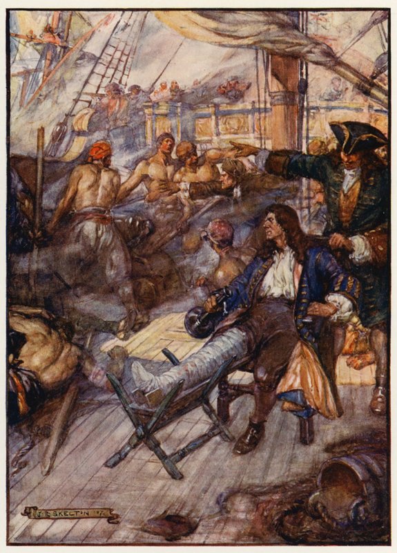 John Benbow admirális megsebesült a franciák elleni harcban a Santa Marta-foknál, a Nyugat-Indiákban. alkotó: Joseph Ratcliffe (after) Skelton