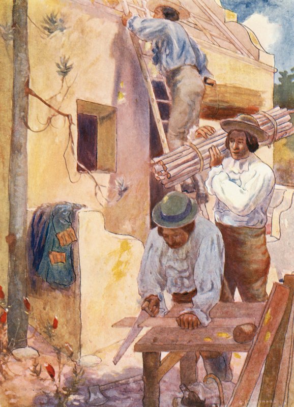 Hugenották építik tanyáikat (színes litográfia) alkotó: Joseph Ratcliffe (after) Skelton