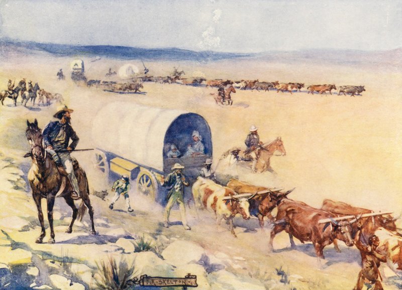 A Voor-Trekkers (színes litográfia) alkotó: Joseph Ratcliffe (after) Skelton