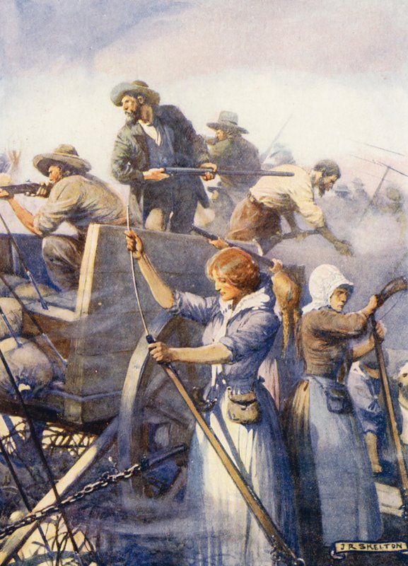 A nők töltötték az üres fegyvereket (színes litográfia) alkotó: Joseph Ratcliffe (after) Skelton