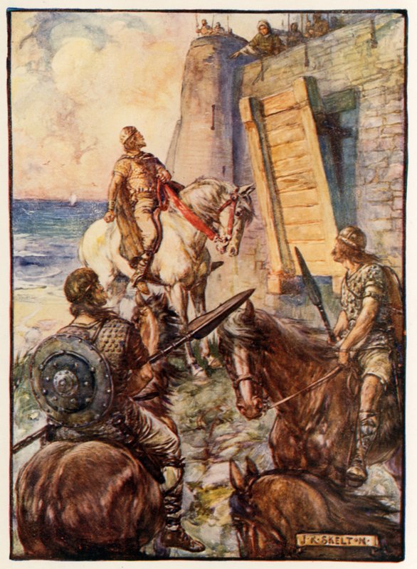 Lady Macduff megtagadta Macbeth belépését, miközben férje megszökik a tengeren alkotó: Joseph Ratcliffe Skelton