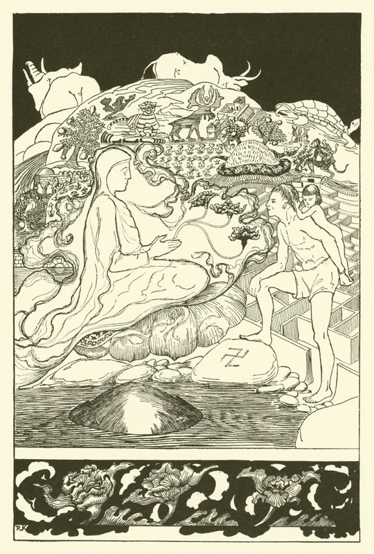Pau Amma, a rák menekül, miközben a legidősebb varázsló a férfival és kislányával beszélgetett (metszet) alkotó: Joseph Rudyard (after) Kipling