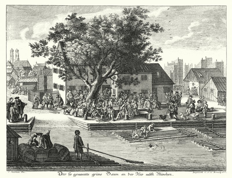 A Gruene Baum (Zöld fa) fogadó München mellett (metszet) alkotó: Joseph Stephan