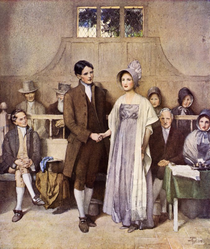 Egy kvéker esküvő, szerelem és hűség (színes litó) alkotó: Joseph Walter West