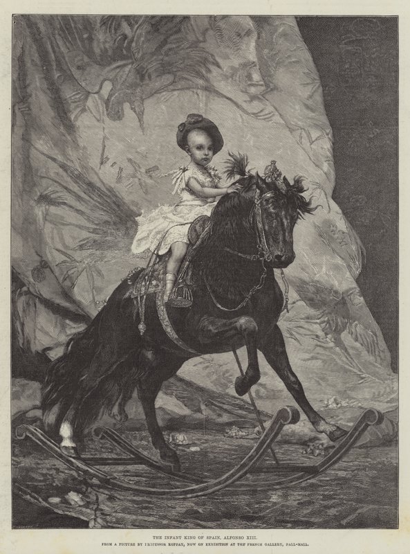 A csecsemő spanyol király, XIII. Alfonz, most a Pall-Mall-i Francia Galéria kiállításán alkotó: Joszi Arpad Koppay