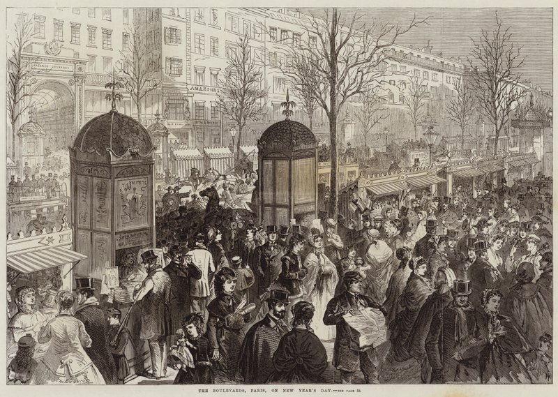 A Boulevards, Párizs, újév napján alkotó: Jules Pelcoq