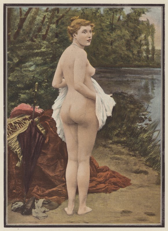 Nyár, nő fürdő a tóban (színes litó) alkotó: Jules (after) Scalbert