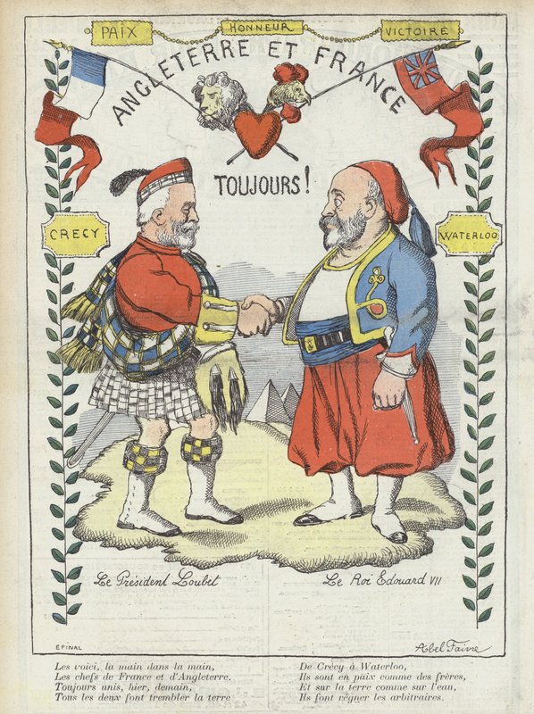 VII. Edward király látogatása Franciaországban. Illusztráció Le Rire alkotó: Jules Abel Faivre