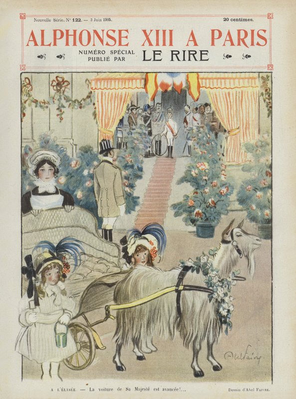 XIII. Alfonz spanyol király látogatása Párizsban. Illusztráció Le Rire alkotó: Jules Abel Faivre
