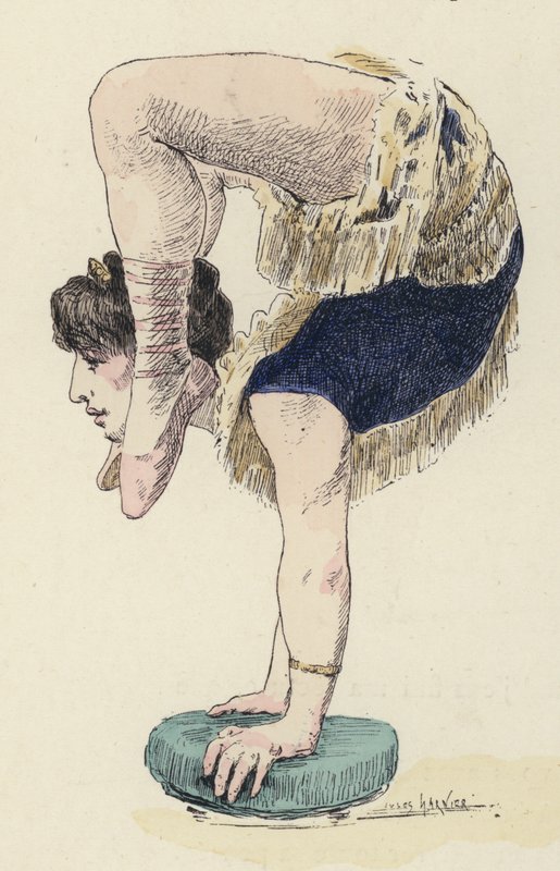 Női tornász, aki kézen áll (színes litho) alkotó: Jules Arsene (after) Garnier