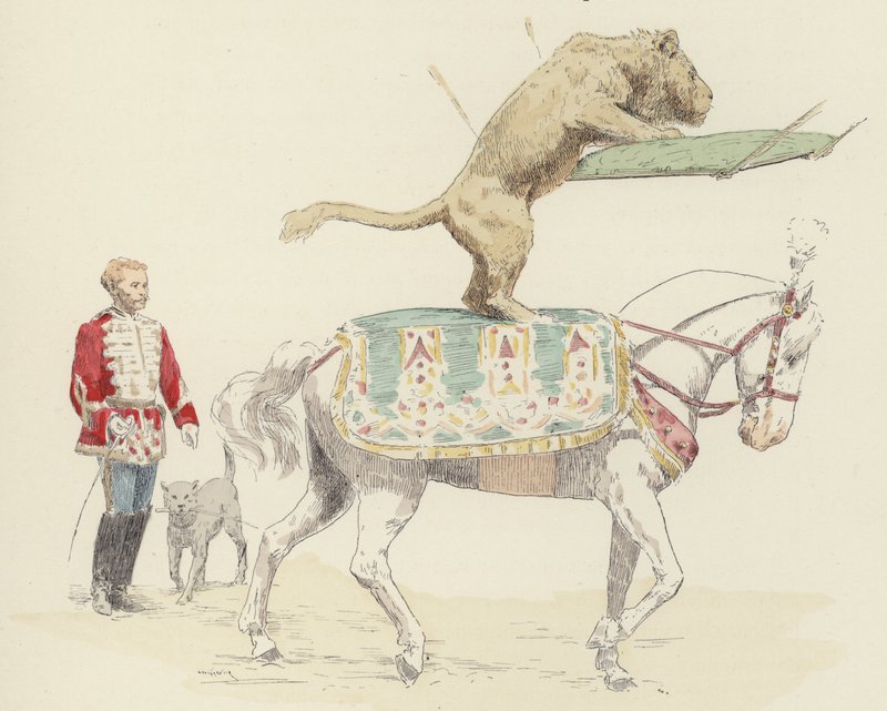 Oroszlán egyensúlyozó lovon (színes litó) alkotó: Jules Arsene (after) Garnier