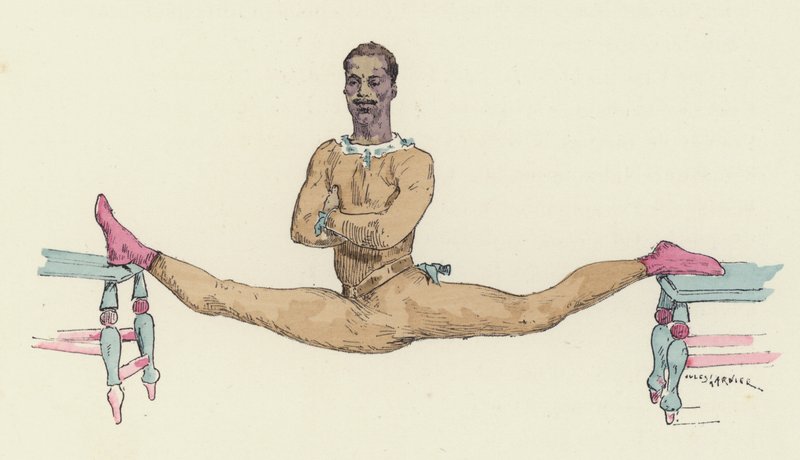 Férfi tornász hasítást csinál (színes litó) alkotó: Jules Arsene (after) Garnier