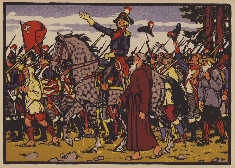 Alois von Reding és Schwyz ellenállása a Helvét Köztársasággal szemben, amelyet a forradalmi Franciaország kényszerített alkotó: Jules Courvoisier