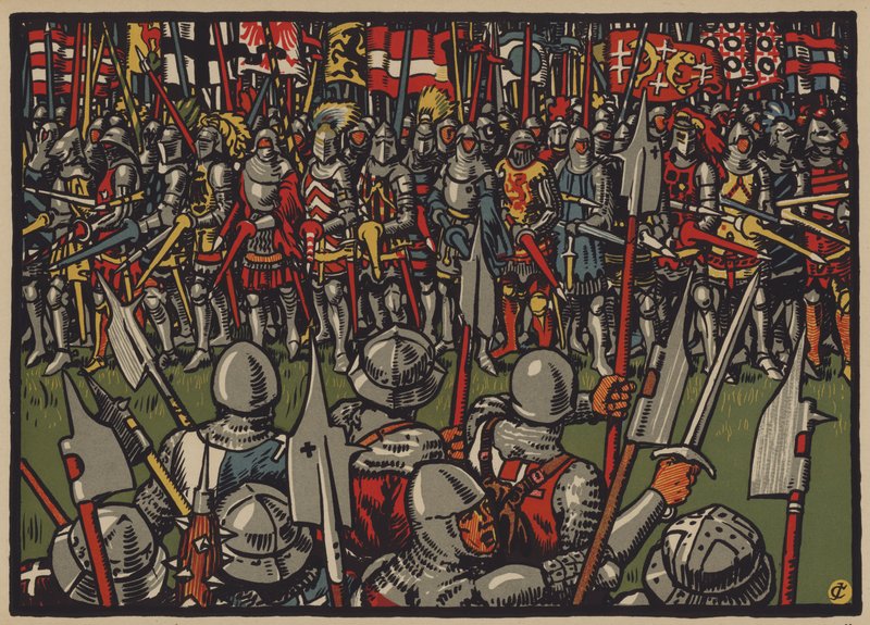 A svájciak győzelme az osztrákok felett a sempachi csatában, 1386. július 9. (színes litó) alkotó: Jules Courvoisier