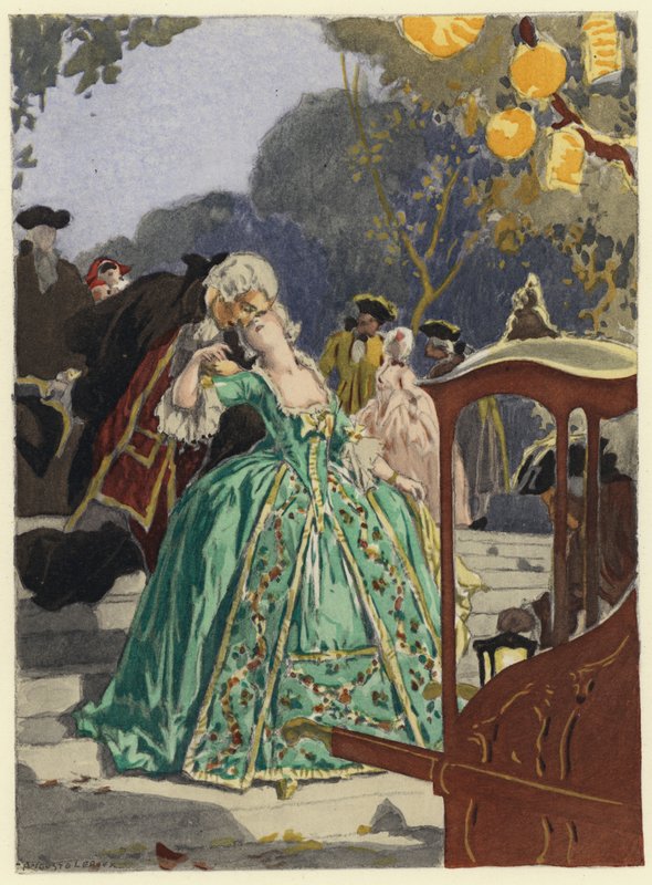 Illusztráció Casanova emlékirataihoz (színes litográfia) alkotó: Jules Marie Auguste Leroux