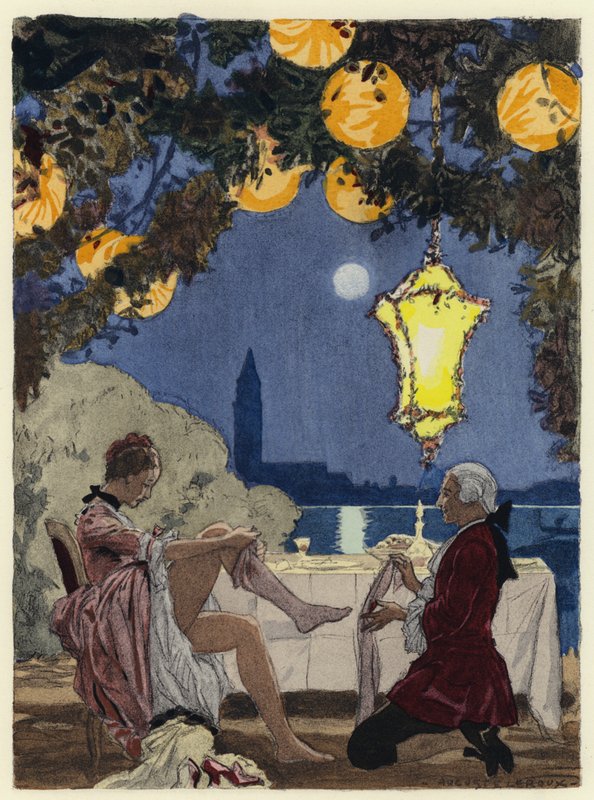 Illusztráció Casanova emlékirataihoz (színes litográfia) alkotó: Jules Marie Auguste Leroux