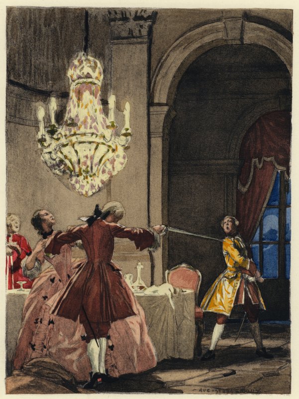 Illusztráció Casanova emlékirataihoz (színes litográfia) alkotó: Jules Marie Auguste Leroux