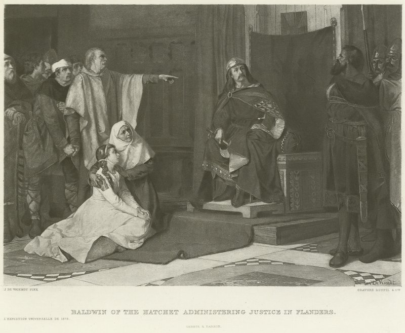 Baldwin of the Chatchet igazságot szolgáltat Flandriában (mélynyomás) alkotó: Juliaan de Vriendt