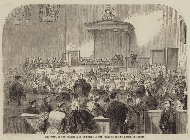 A brit bankigazgatók tárgyalása a Court of Queens Benchben, Guildhallban alkotó: Julian Portch