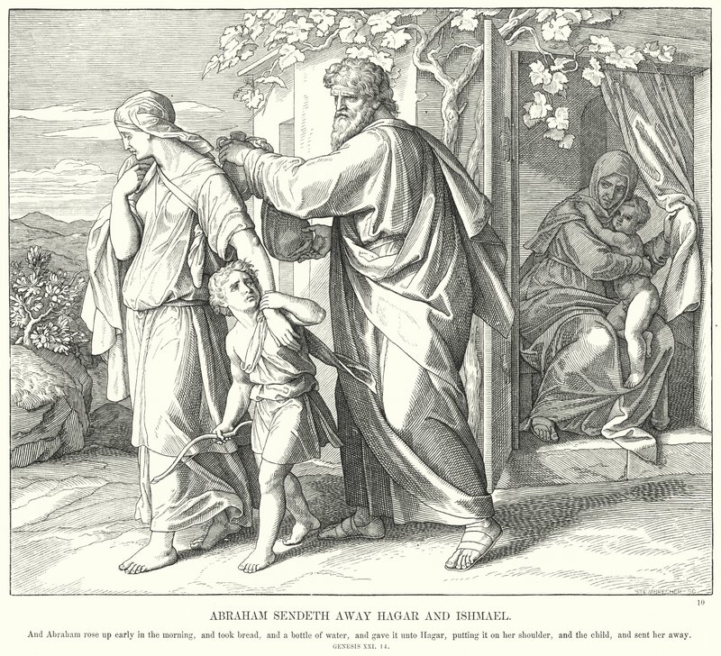 Ábrahám elküldi Hágárt és Izmaelt (metszet) alkotó: Julius (after) Schnorr von Carolsfeld