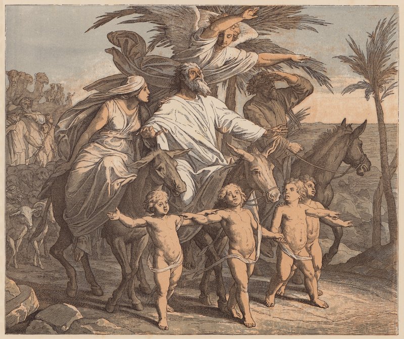 Ábrahám az ígéret földjét látja, 1Mózes, XII, 7 (színes metszet) alkotó: Julius (after) Schnorr von Carolsfeld