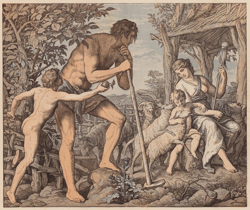 Ádám és Éva a bűnbeesés után, Teremtés könyve, III. alkotó: Julius (after) Schnorr von Carolsfeld