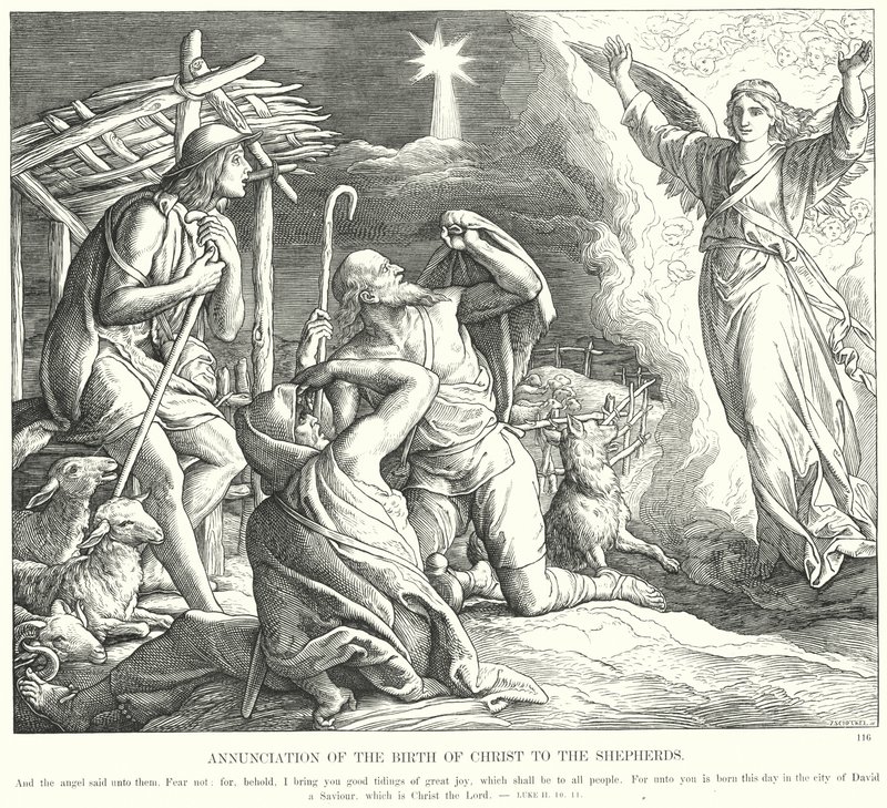 Krisztus születésének hirdetése a pásztoroknak (metszet) alkotó: Julius (after) Schnorr von Carolsfeld