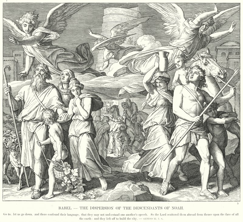 Bábel, Noé leszármazottainak szétszóródása (metszet) alkotó: Julius (after) Schnorr von Carolsfeld