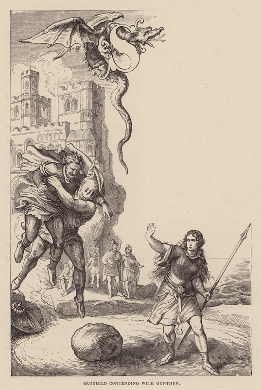 Brunhild küzd Guntherrel (metszet) alkotó: Julius (after) Schnorr von Carolsfeld