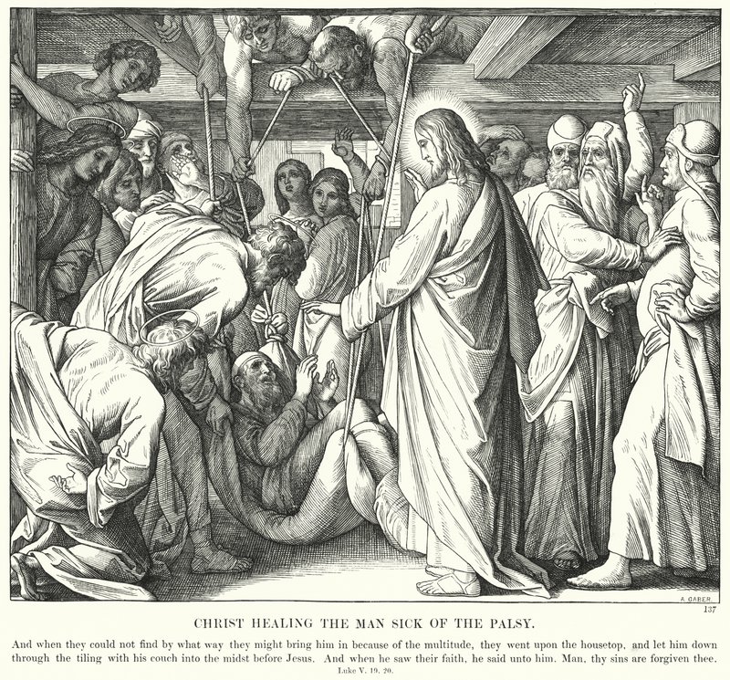 Krisztus meggyógyítja a bénult embert (metszet) alkotó: Julius (after) Schnorr von Carolsfeld