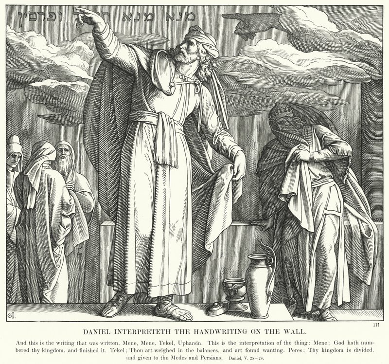 Daniel értelmezi a kézírást a falon (metszet) alkotó: Julius (after) Schnorr von Carolsfeld