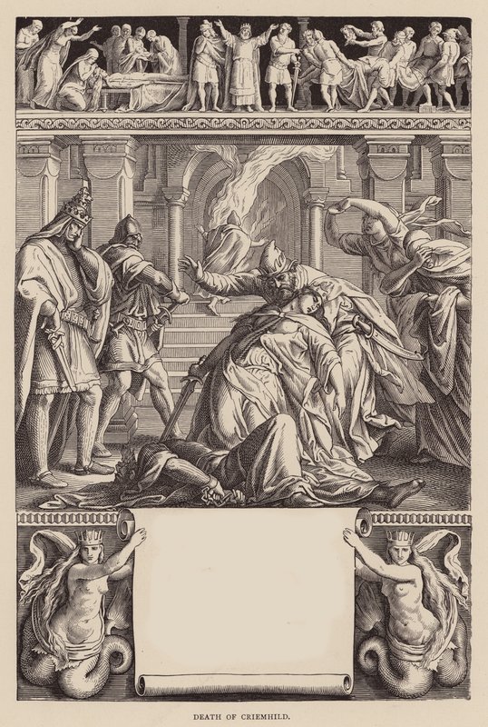 A Nibelungok éneke: Criemhild halála (metszet) alkotó: Julius (after) Schnorr von Carolsfeld
