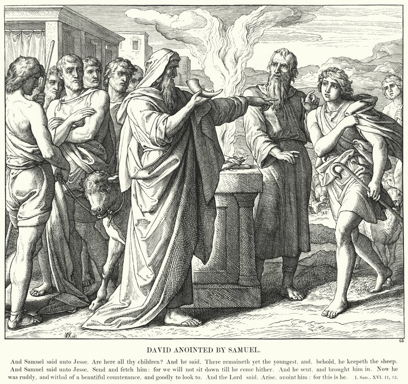 Sámuel által felkent Dávid (metszet) alkotó: Julius (after) Schnorr von Carolsfeld