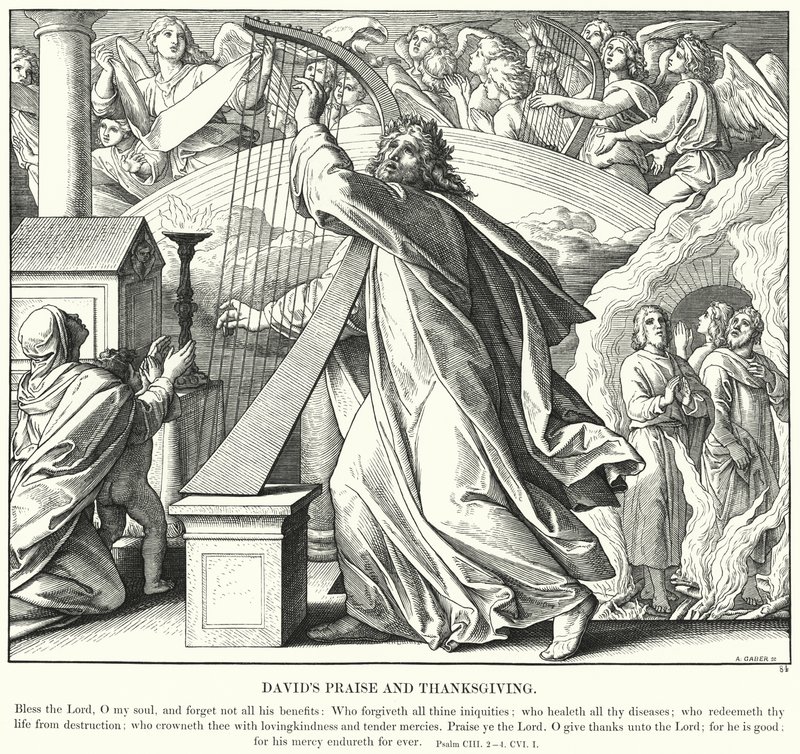 Dávid dicsérete és hálaadása (metszet) alkotó: Julius (after) Schnorr von Carolsfeld