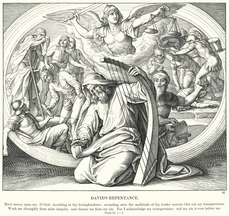 Dávid bűnbánata (metszet) alkotó: Julius (after) Schnorr von Carolsfeld