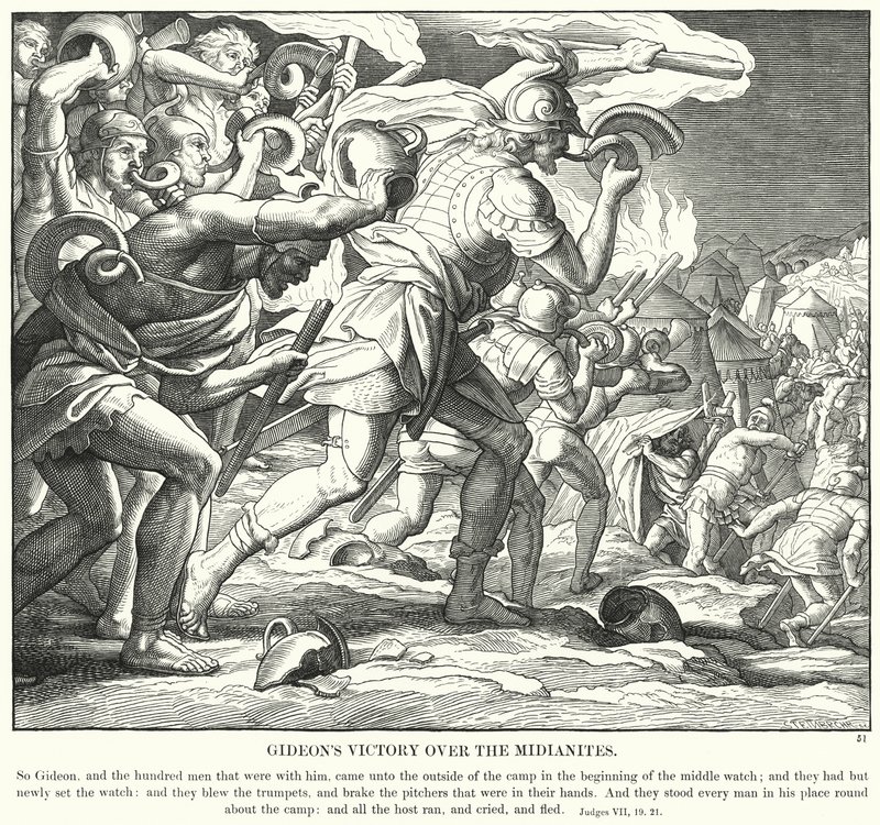 Gedeon győzelme a midianiták felett (metszet) alkotó: Julius (after) Schnorr von Carolsfeld