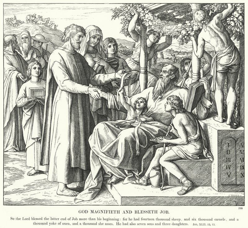 Isten felnagyítja és megáldja Jóbot (metszet) alkotó: Julius (after) Schnorr von Carolsfeld