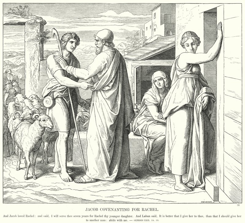 Jákob szövetsége Ráhelnek (metszet) alkotó: Julius (after) Schnorr von Carolsfeld