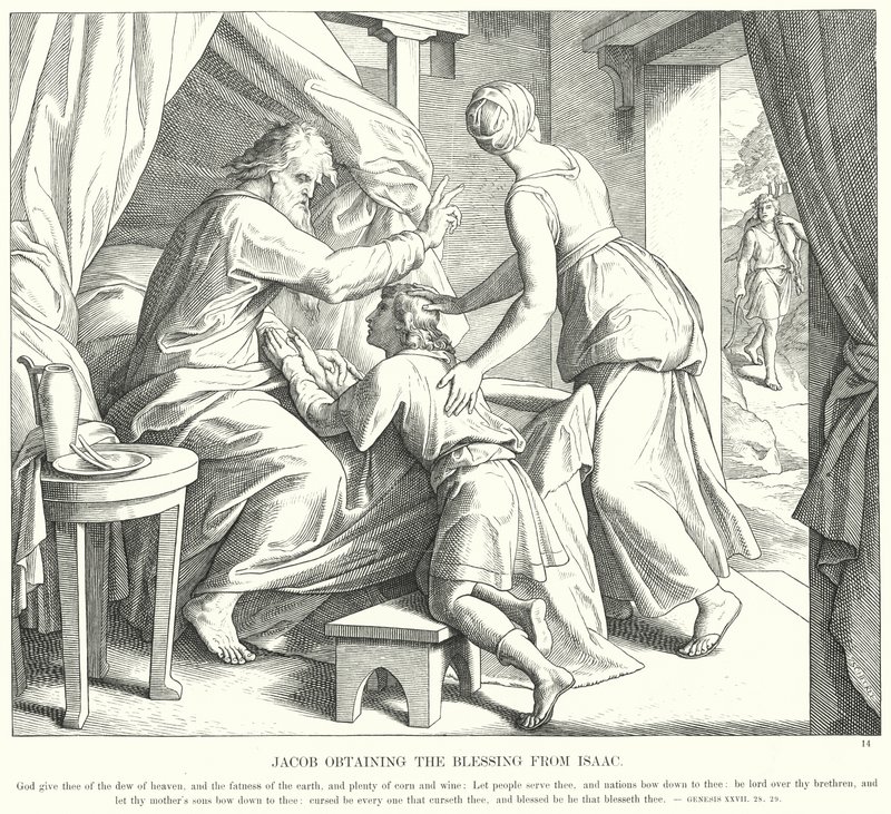 Jákob áldást kap Izsáktól (metszet) alkotó: Julius (after) Schnorr von Carolsfeld