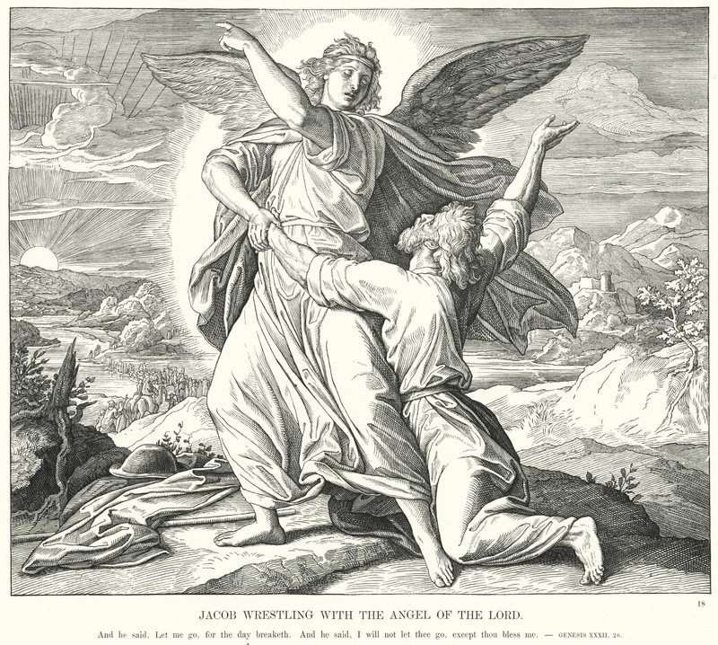 Jákob birkózik az Úr angyalával (metszet) alkotó: Julius (after) Schnorr von Carolsfeld