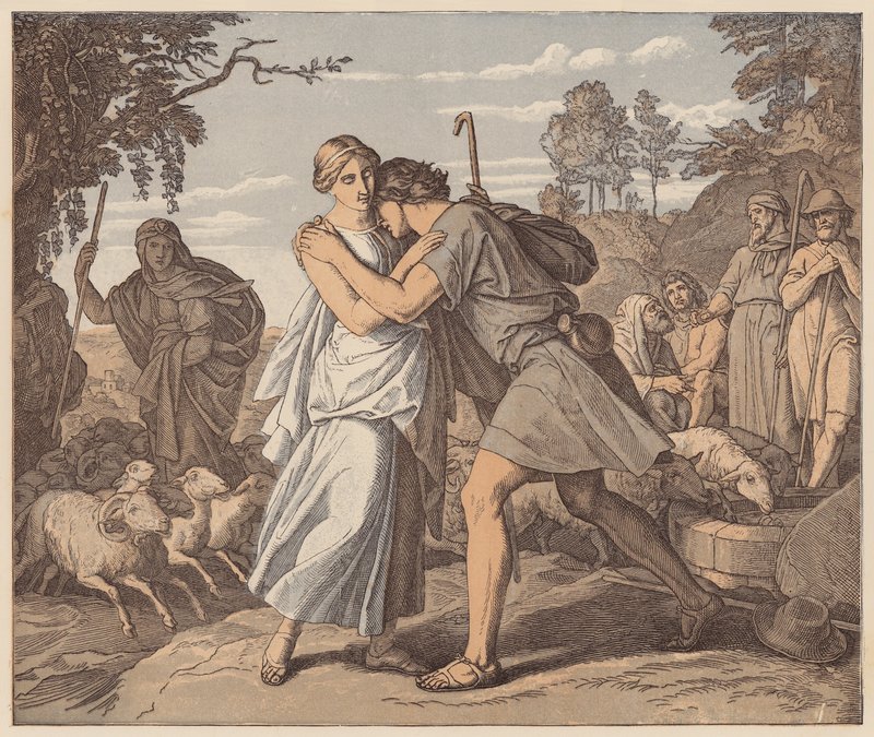 Jákob és Ráhel a kútnál, Teremtés könyve, XXIX. alkotó: Julius (after) Schnorr von Carolsfeld