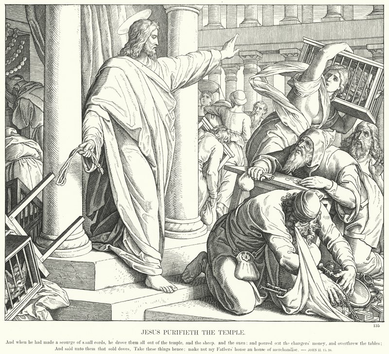 Jézus megtisztítja a templomot (metszet) alkotó: Julius (after) Schnorr von Carolsfeld