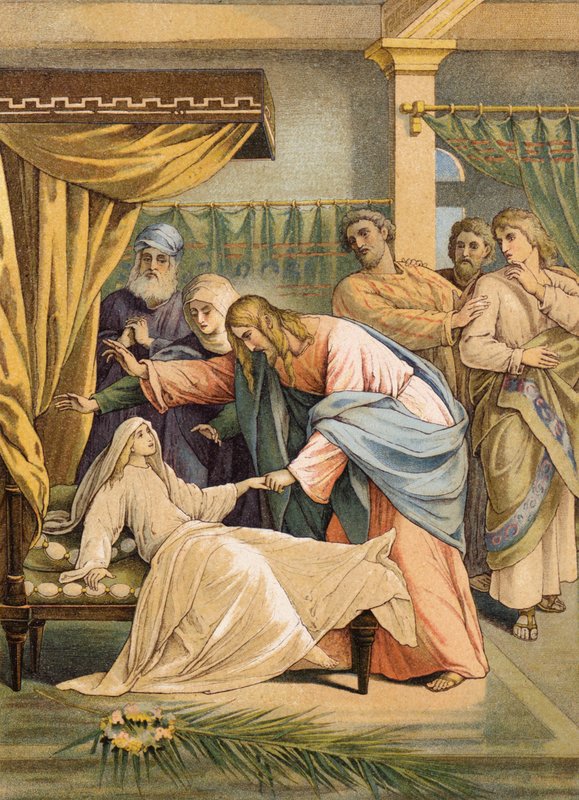 Jézus és Jairus lánya (színes litográfia) alkotó: Julius (after) Schnorr von Carolsfeld